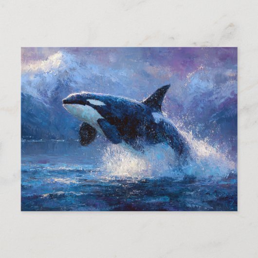 Orca Breaching Near Snowy Mountains Postkarte (Vorderseite)