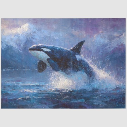 Orca Breaching Near Snowy Mountains Seidenpapier (Vorderseite)