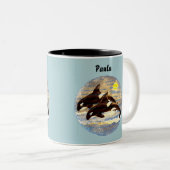 Orca brechen, Wale töten Wasserfarben/ Sonnenunter Zweifarbige Tasse (VorderseiteRechts)