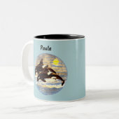 Orca brechen, Wale töten Wasserfarben/ Sonnenunter Zweifarbige Tasse (Vorderseite Links)