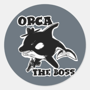 Orca Cartoon Stil lustige Illustration Runder Aufkleber