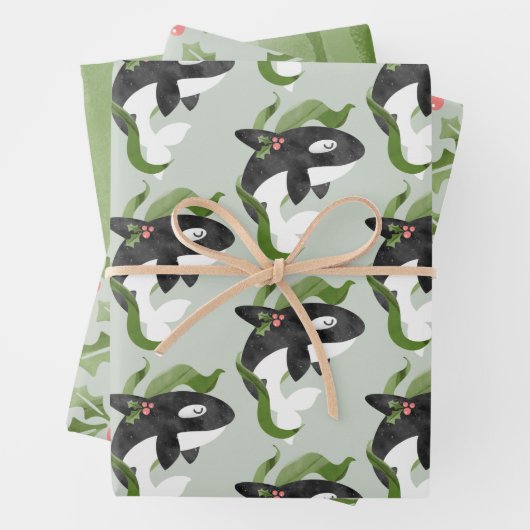 Orca Christmas Wrapping Paper Flat Sheet Set 3 Geschenkpapier Set (Beispiel)