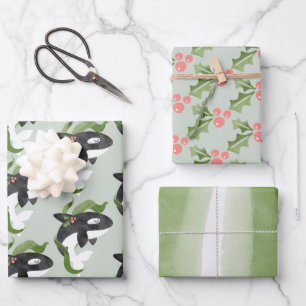 Orca Christmas Wrapping Paper Flat Sheet Set 3 Geschenkpapier Set