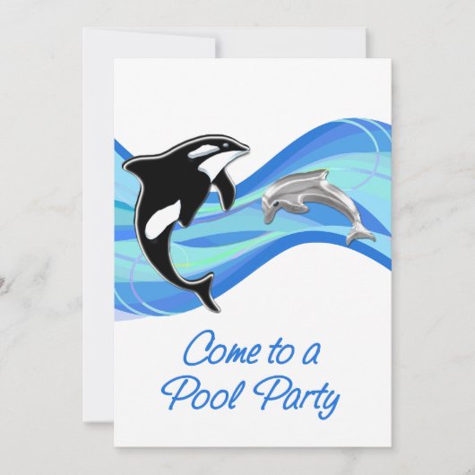 Orca & Dolphin im Waves Pool Party Einladung (Vorderseite)