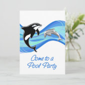 Orca & Dolphin im Waves Pool Party Einladung (Stehend Vorderseite)