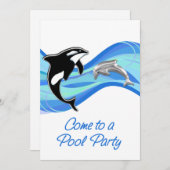 Orca & Dolphin im Waves Pool Party Einladung (Vorne/Hinten)