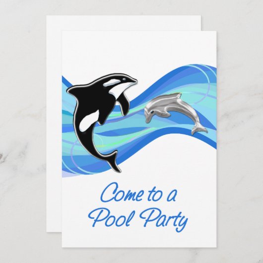 Orca & Dolphin im Waves Pool Party Einladung (Vorne/Hinten)