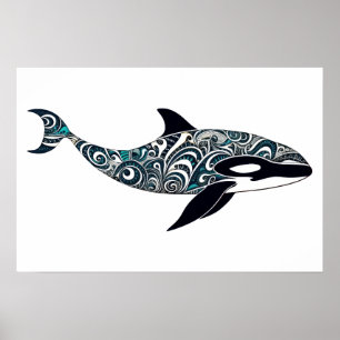 Orca doodle Small Poster