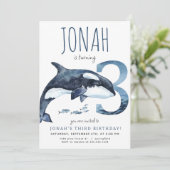 Orca Dritter Geburtstag Einladung (Stehend Vorderseite)