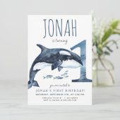 Orca Einladung zum ersten Geburtstag (Stehend Vorderseite)