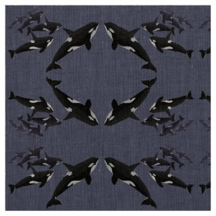 Orca Fabric Killer Whale Art Natural Linen Fabric Stoff