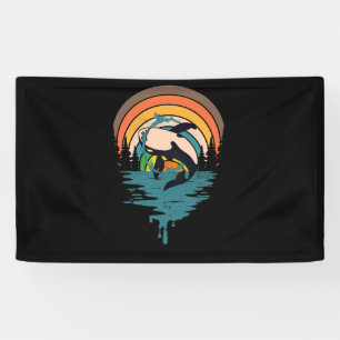 Orca-Familie Vintage Retro Art, Mörderwal-Familie Banner