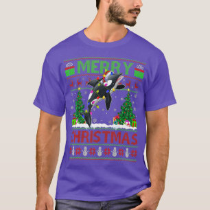 Orca Fish Lover Xmas Lighting Santa Ugly Orca T-Shirt
