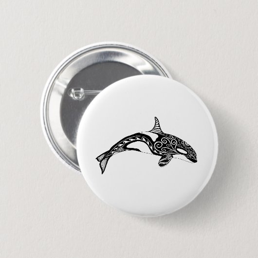 Orca - Handgezeichnet - Schwarz und Weiß Button (Vorne & Hinten)