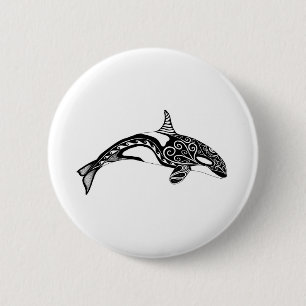 Orca - Handgezeichnet - Schwarz und Weiß Button