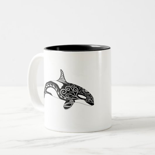 Orca - Handgezogen - Schwarz und Weiß Zweifarbige Tasse (Vorderseite Links)