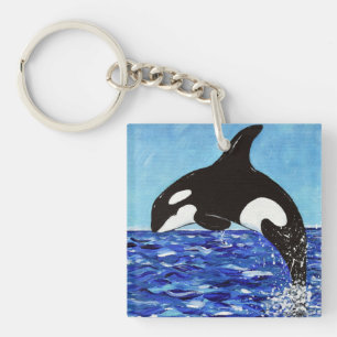 Orca im blauen Gemälde Schlüsselanhänger