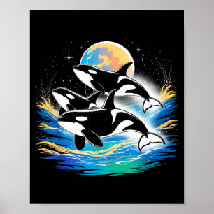 Orca im Weltraum, Planeten, Sterne, Wandliebhaber  Poster