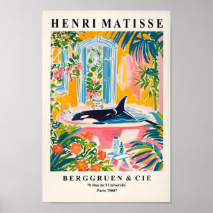 Orca in Badewanne Art Print, rosa tropische Print, Poster