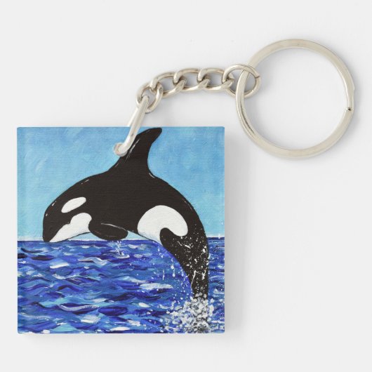 Orca in der blauen Malerei Schlüsselanhänger (Rückseite)