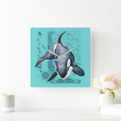 Orca-Karte aquamarin Quadratische Wanduhr (Zuhause)