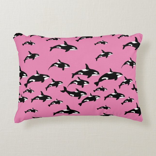 Orca Killer Wale auf Girly Pink Marine Wildlife Dekokissen (Vorderseite)