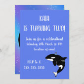 Orca Killer Whale Birthday Einladung (Vorne/Hinten)