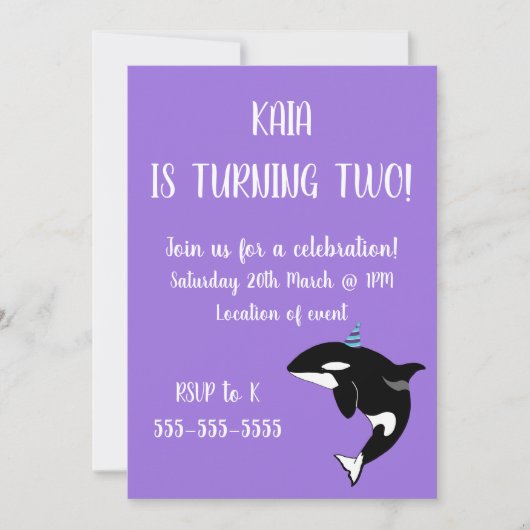 Orca Killer Whale Birthday Einladung (Vorderseite)