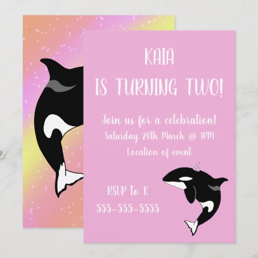 Orca Killer Whale Birthday Einladung (Vorne/Hinten)