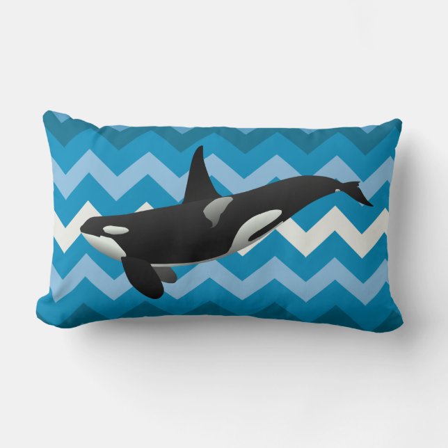 Orca Killer Whale Blue Zickzack Throw Kissen (Vorderseite)