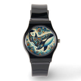 Orca Killer Whale Floral Whimsical Nautical Beach Armbanduhr