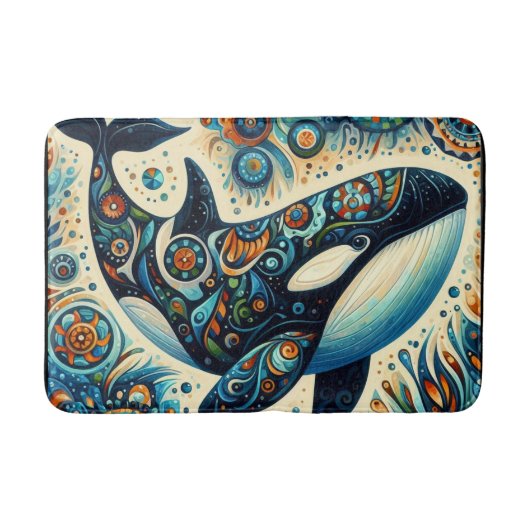 Orca Killer Whale Floral Whimsical Nautical Beach Badematte (Vorderseite)