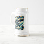 Orca Killer Whale Floral Whimsical Nautical Beach Bierglas (Vorderseite Links)
