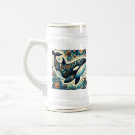 Orca Killer Whale Floral Whimsical Nautical Beach Bierglas