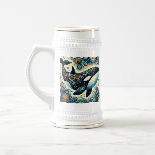 Orca Killer Whale Floral Whimsical Nautical Beach Bierglas (Links)