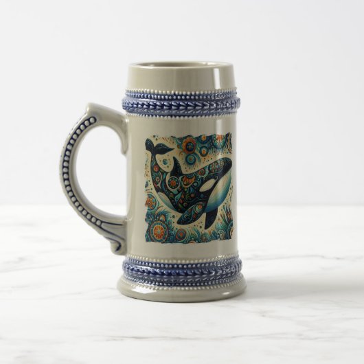 Orca Killer Whale Floral Whimsical Nautical Beach Bierglas (Links)