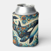 Orca Killer Whale Floral Whimsical Nautical Beach Dosenkühler (Kanne Vorderseite)