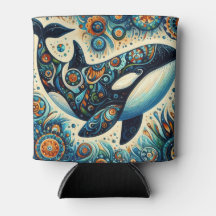 Orca Killer Whale Floral Whimsical Nautical Beach