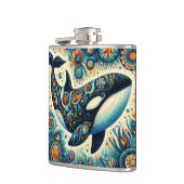 Orca Killer Whale Floral Whimsical Nautical Beach Flachmann (Links)