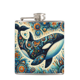 Orca Killer Whale Floral Whimsical Nautical Beach Flachmann
