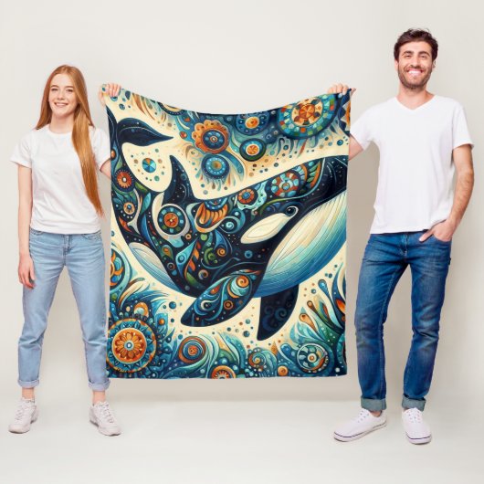 Orca Killer Whale Floral Whimsical Nautical Beach Fleecedecke (Beispiel)