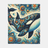Orca Killer Whale Floral Whimsical Nautical Beach Fleecedecke (Vorderseite)