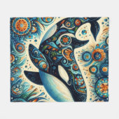 Orca Killer Whale Floral Whimsical Nautical Beach Fleecedecke (Vorderseite (Horizontal))
