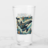 Orca Killer Whale Floral Whimsical Nautical Beach Glas (Rückseite)