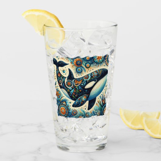 Orca Killer Whale Floral Whimsical Nautical Beach Glas (Vorderseite Ice)
