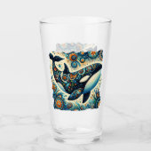 Orca Killer Whale Floral Whimsical Nautical Beach Glas (Vorderseite)