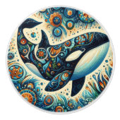 Orca Killer Whale Floral Whimsical Nautical Beach Keramikknauf (Vorderseite)