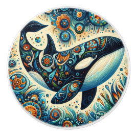 Orca Killer Whale Floral Whimsical Nautical Beach Keramikknauf