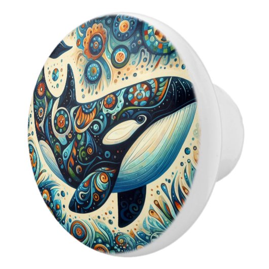 Orca Killer Whale Floral Whimsical Nautical Beach Keramikknauf (Rechts)