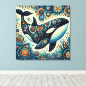 Orca Killer Whale Floral Whimsical Nautical Beach Leinwanddruck (Insitu (Holzboden))